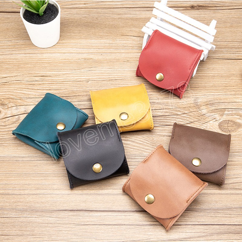 Geldbörse aus echtem Leder, Mini-Kopfhörertasche, einfarbig, kleine Geldbörse, Retro-Mode, Unisex