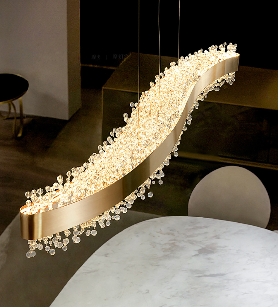 Modern Crystal Chandelier Lighting Dining Room S Shape Design LED Pendant Lamp Home Decor Kitchen Island Rectangle Light Fixture