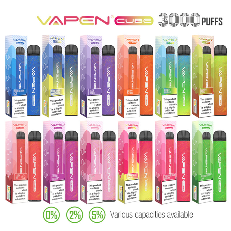 Original VAPEN CUBE 3000Puffs Disposable Vape Pen 0% 2% 5% Nic Device Electronic e cigarettes Kits 8ML Capacity 1000mAh Battery Vaporizer Multi Flavors VS PUFF FLEX EU