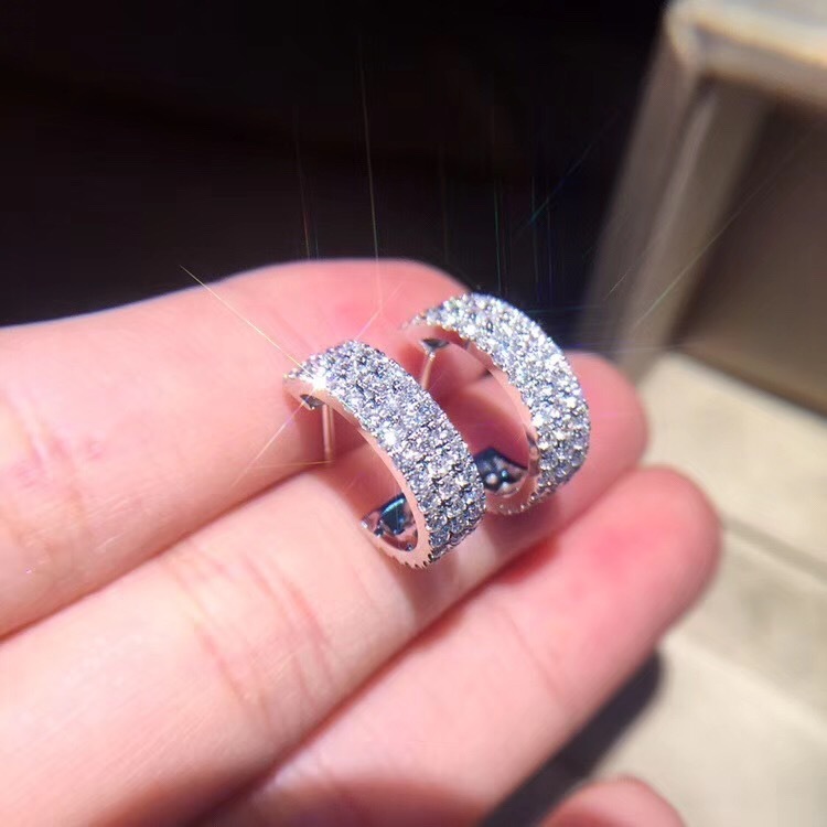 Stud 18k Soild White Gold Real Diamond Earrings Round Romantic Wedding Jewelry for Women Luxury Daimond Brincos Gold Earrings Jewe2983997