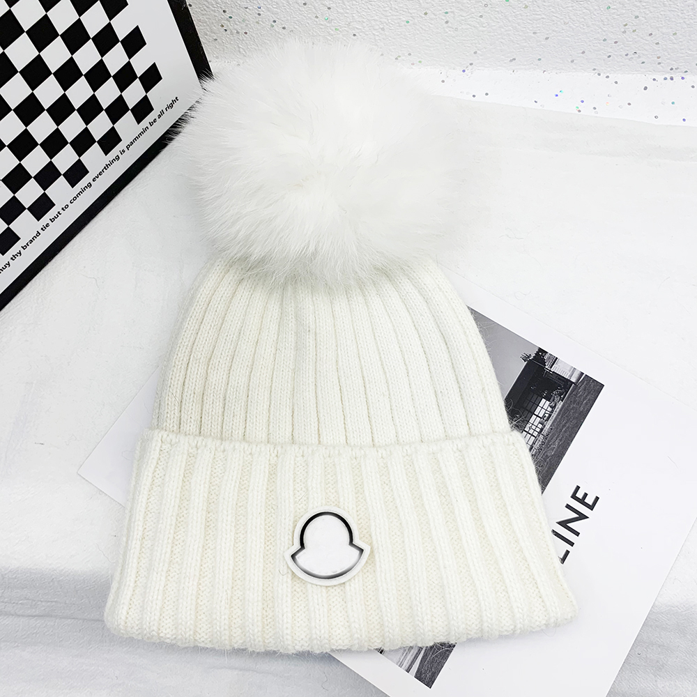 Şapka Tasarımcı Kış Örme Beanie Tavşan Saç Şapkası Kadınlar Kalın Örme Kalın Sıcak Fox Peluş Top Kadın Erkekler Beanie Hat 5 Col210d