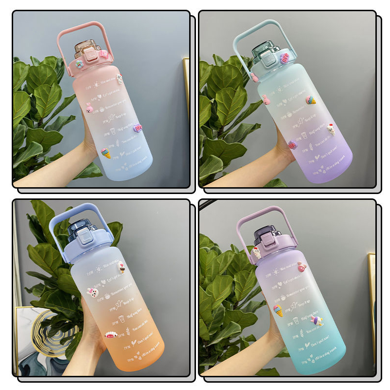 Water Bottles 2 Liter Bottle with Straw Female Girls Large Portable Travel Sports Fitness Cup Summer Cold Time Scale 221109