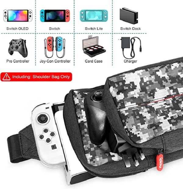 Backpack Carrying Travel Bag for Nintendo Switch/Lite/OLED Accessories Storage Nylon Waterproof Crossbody Sling Side Gaming Bag for Boys