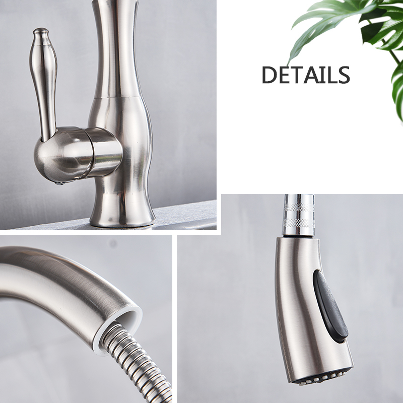 Kitchen Faucets Rozin Brushed Nickel Faucet Pull Out Mixer Tap Single Handle Stream Sprayer Spout Cold Water 221109