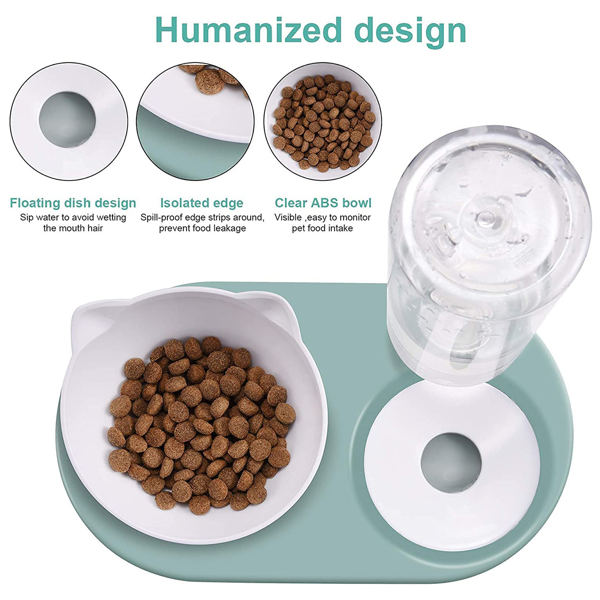 Ciotole gatti Alimentatori cani Alimentatore automatico alimenti con fontana d'acqua Doppio piatto rialzato bere s 221109