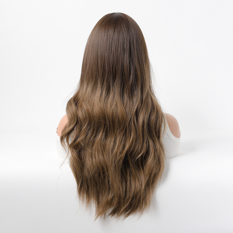 Moda Wavy Wigs com franja fofa para o di￡rio di￡rio de peruca natural sint￩tica longa resistente ao calor