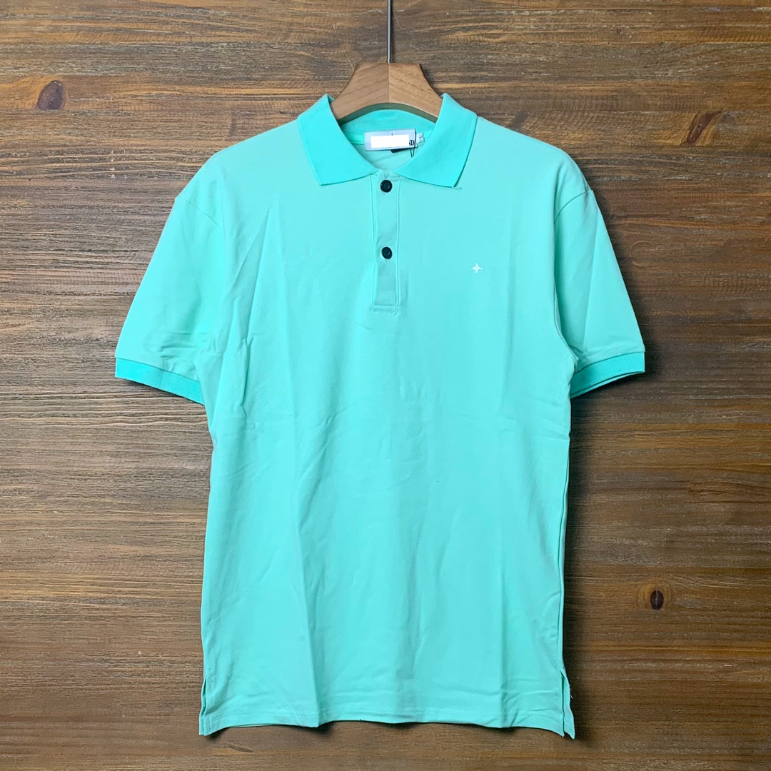 Varumärke Mens Polos T Shirts Stone Brodered Round Badge Logo Island Cotton Casual Business Short Sleeve Classic Shirt 12