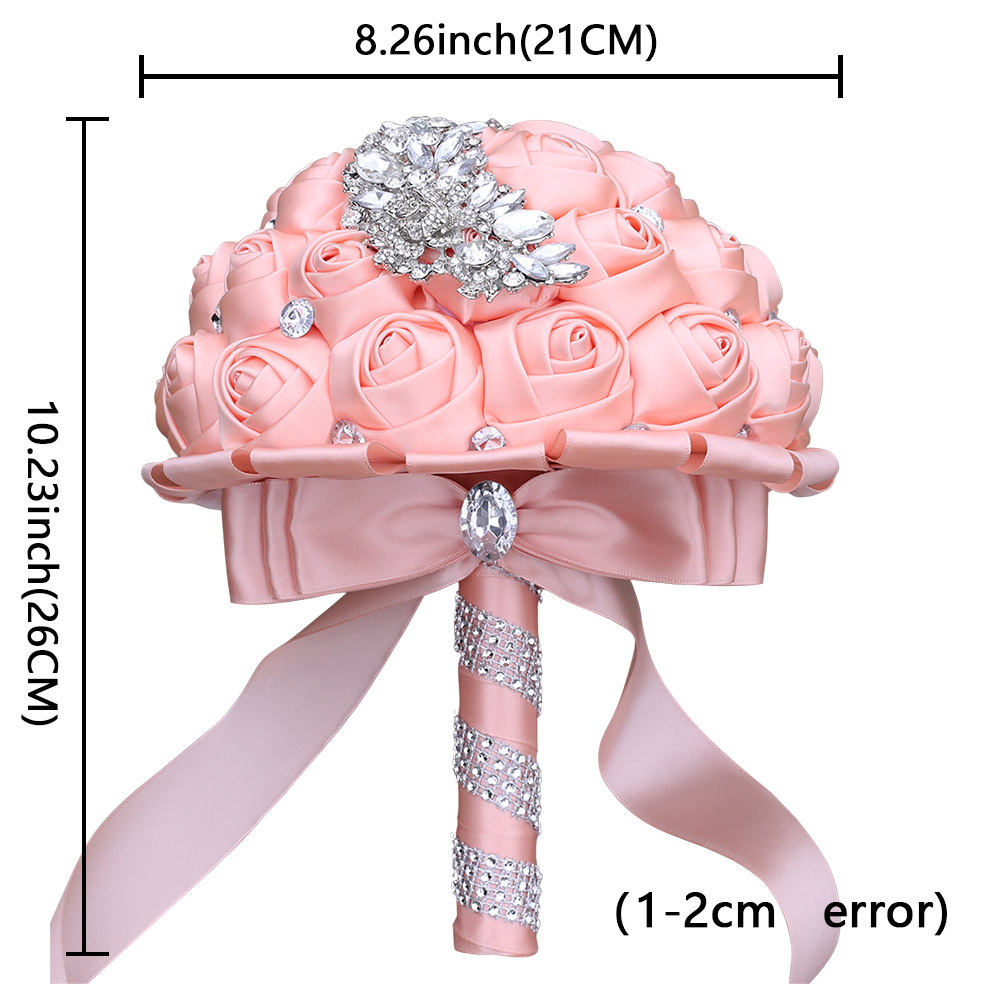 Sztuczne satynowe kwiaty ślubne bukiet ślubny ręcznie wykonany kwiat kryształ kryształowy koralika druhna śluby panny młodej bukiet de ma6439289