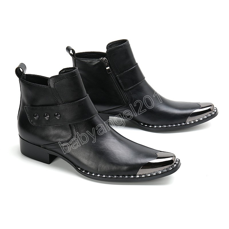 Iron Head Stivaletti da uomo neri Scarpe fatte a mano in vera pelle Fibbie con zip Rock Fashion Botas Hombre Taglie grandi