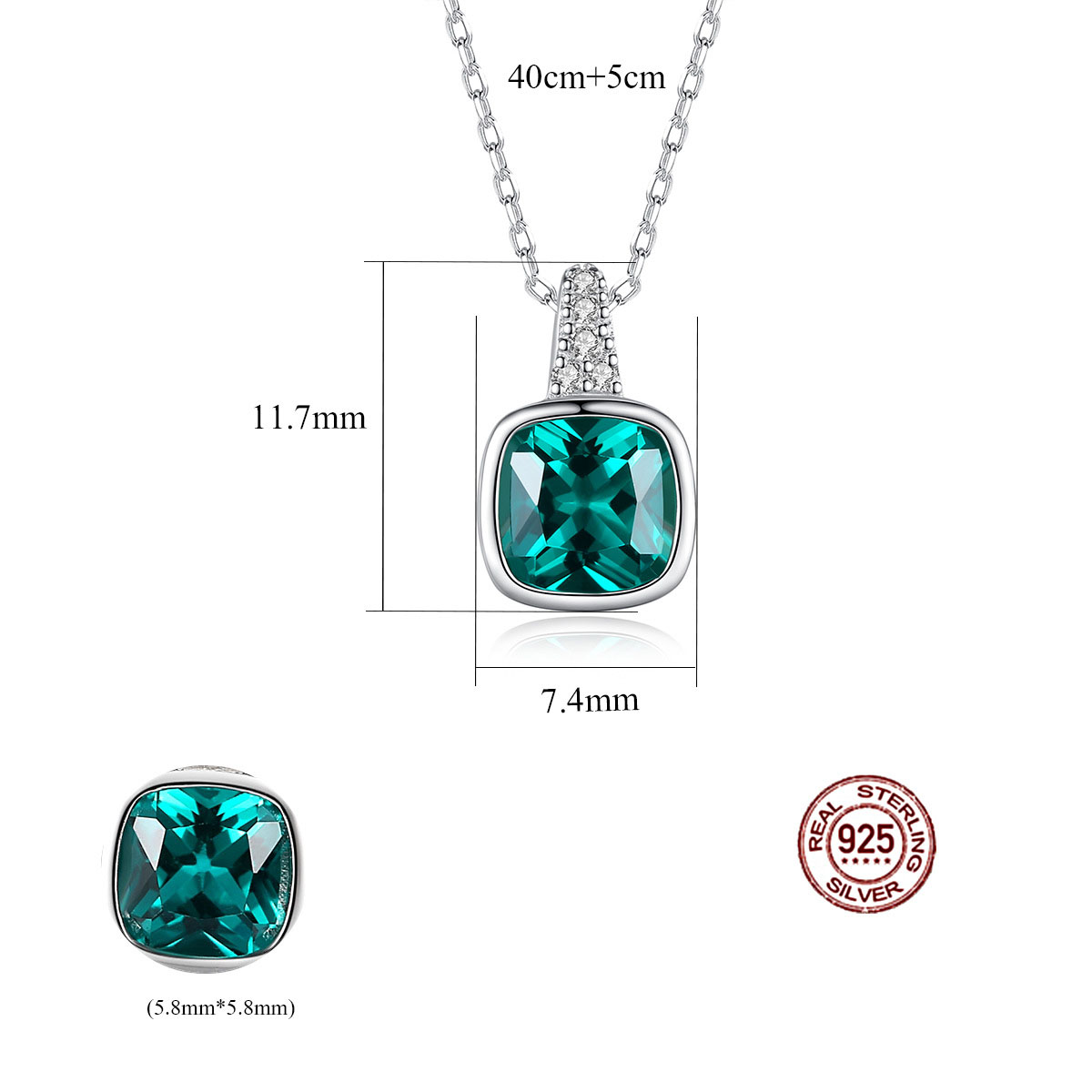 Custom Sparkling Delicate Emerald Gemstone Pendant Necklace 925 Sterling Silver Square Emerald Jewellery