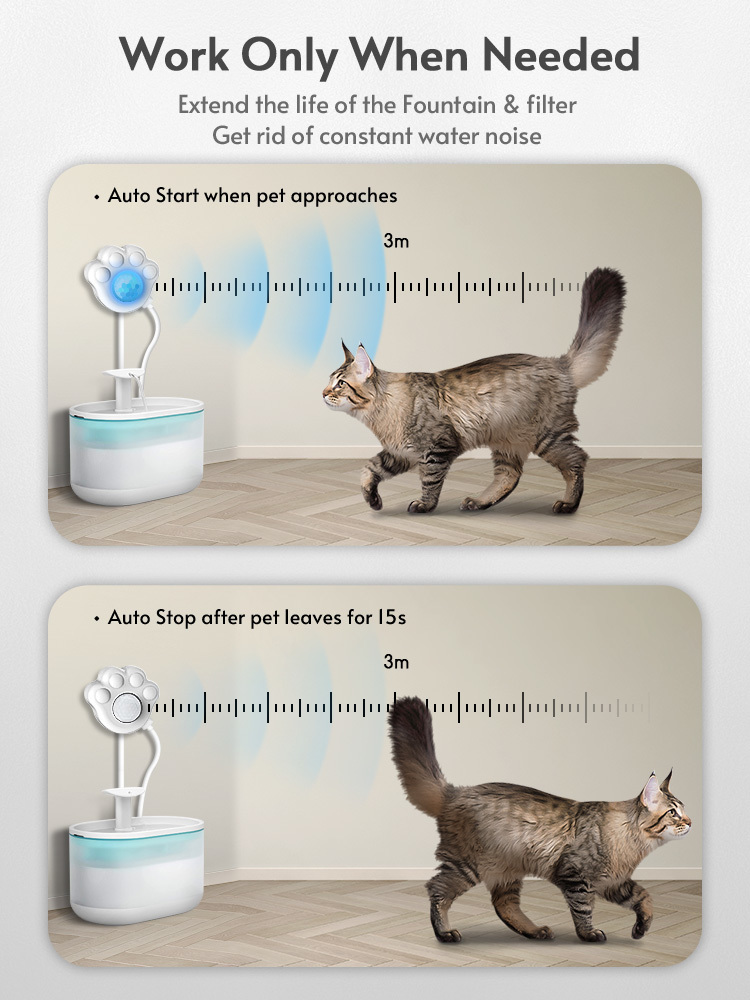 Futternäpfe für Katzen, DownyPaws, Wasserbrunnen, Sensor, Pfotenform, PIR-Bewegung für alle, automatischer Haustierspender mit USB-Schnittstelle, 221109