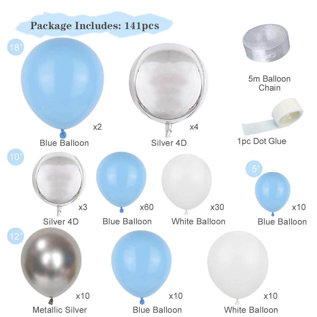 Christmas Party Supplies Blue Latex Balloon Ocean Series Wedding Chain Package