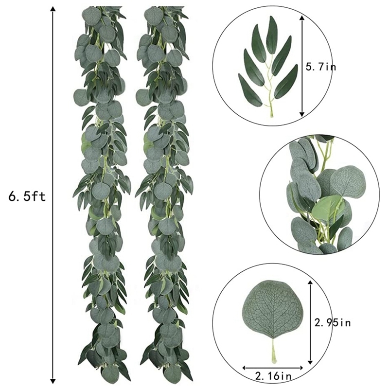 Dekoracyjne kwiaty wieńce sztuczne eukaliptusowe girland z winoroślami wierzby 2 paczki 6,5 stóp zieleń srebrny dolar 221109