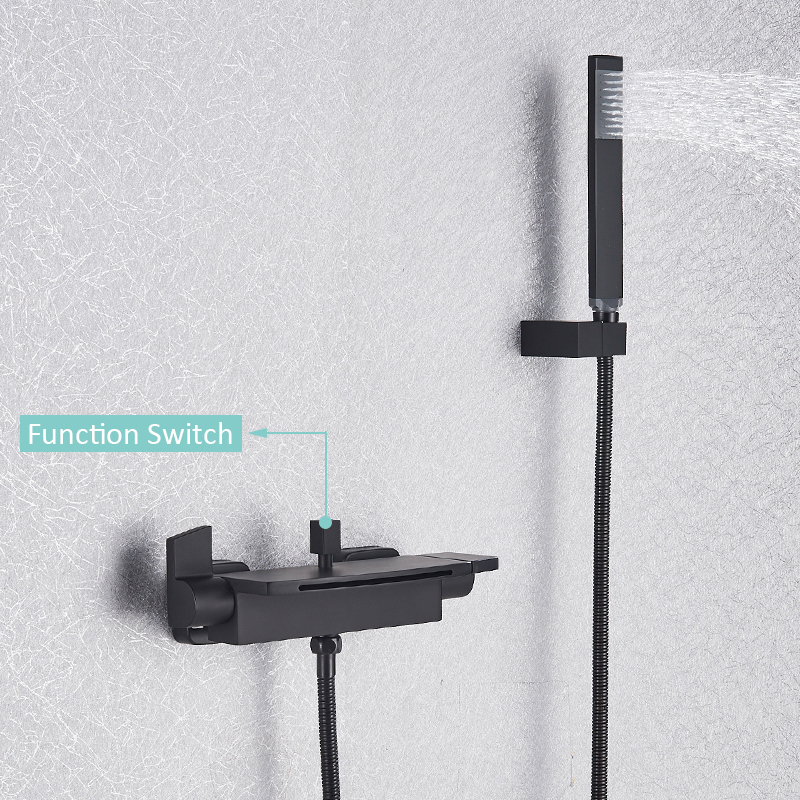 Andere kranen douches Accs Quyanre Black Waterfall Bathtub Wall Mount Mixer Tap Cold Bath Barobinet Baignoire 221109