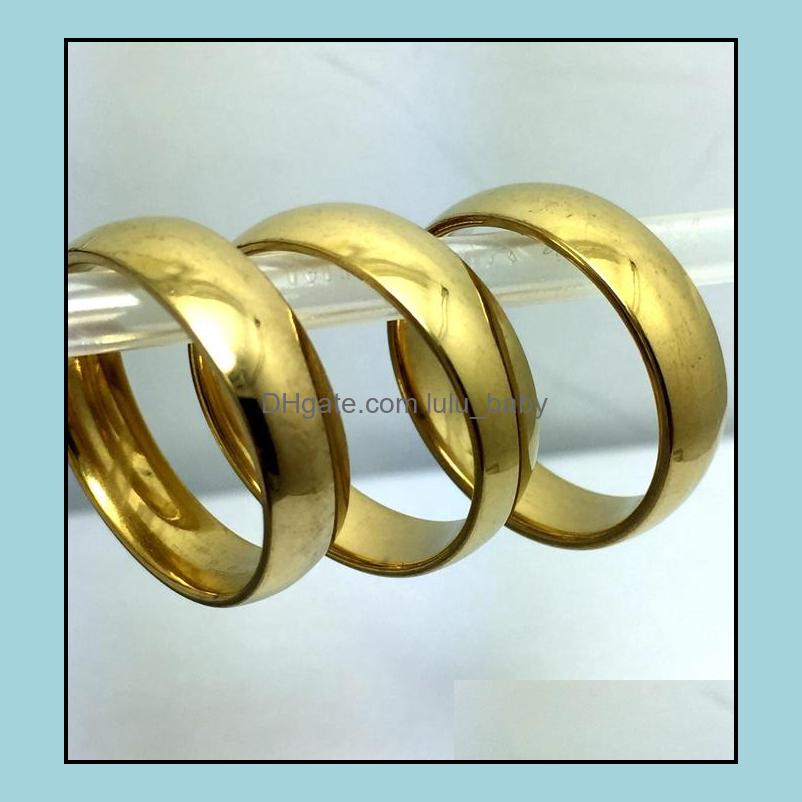 Band Rings Entier 30 pièces 6Mm Simple bande or 316L mariage fiançailles en acier inoxydable anneaux bijoux bague de doigt confort goutte Deli231K