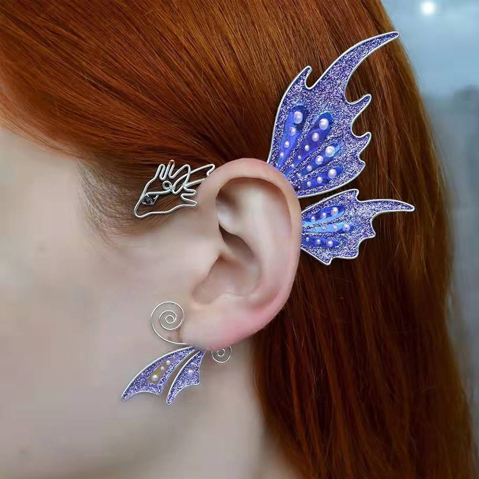 Manchette d'oreille manchettes elfe papillon pince anneaux manchon pendentif sans Perforation Dragon elfique Cosplay fée Wrap anneaux 2211081641914