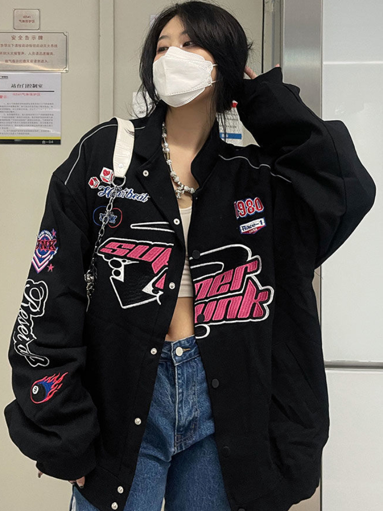 Sweats à capuche pour femmes Sweats Deeptown Gothique Punk Broderie Femmes Harajuku Zip Up Oversize Noir Lâche Casual Tops Veste Vintage Hippie 221109