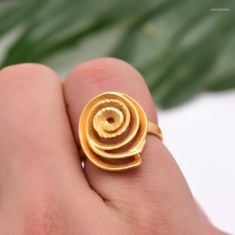 Wedding Rings Design Ethiopia Morning Glory 24K Flower Gold Color For Women Girls Luxurious Elegant Engagement Ring Jewelry233J