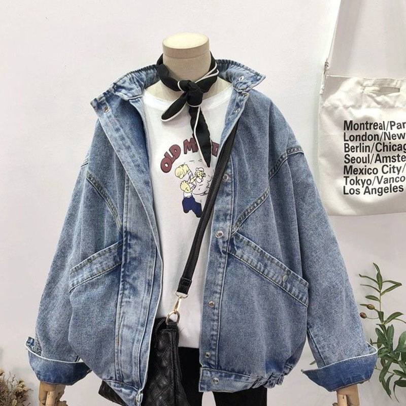 Jackets femininos Spring Autumn T Coat Logo Retro Denim Corean Versão Longa JK183 221109