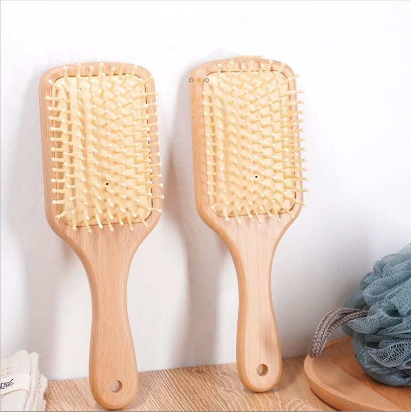 Natural Wooden Massage Hair brushes Air Cushion Hair Combs Rectangular Paddle And One PCS Boar Bristle Round HairBrush