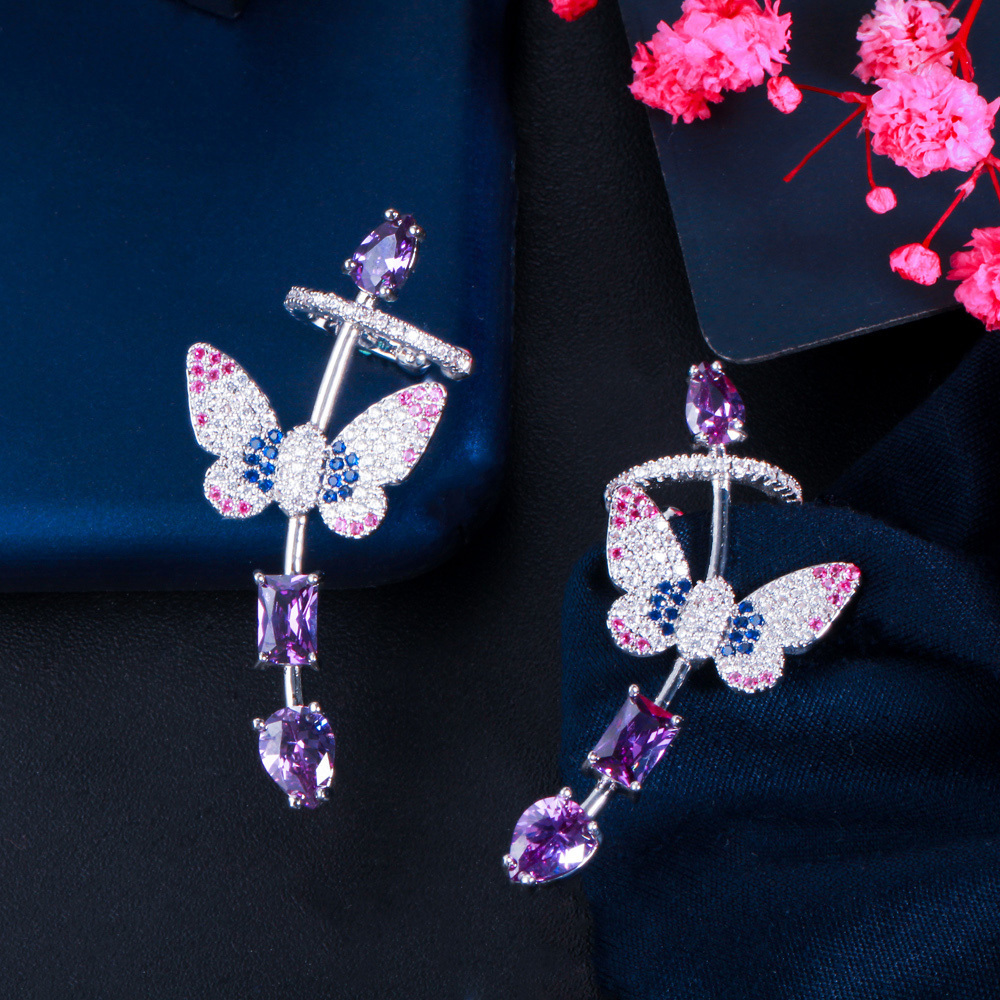 Stud CWWZircons Symmetrical Purple Cubic Zirconia Lovely Butterfly Ear Cuff Climber Stud Earring for Women Fashion Punk Jewelry CZ7256383