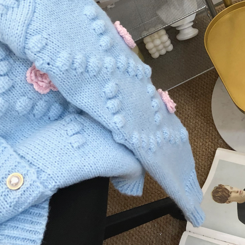 Женский o-образный вырезовый свитер 3D Цветочный вязаный крючок