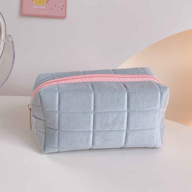 Simpatica borsa cosmetici da donna in peluche, piccola borsa trucco con cerniera in tinta unita, borsa da viaggio trucco, borsa da toilette, organizer lavaggio