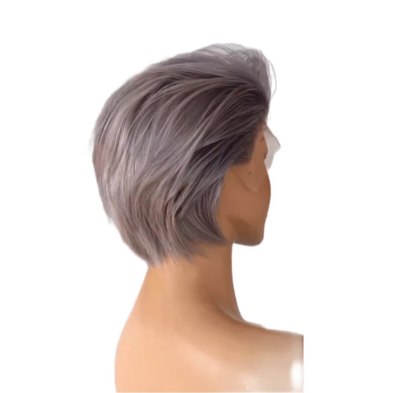 Grey Pixie Cut Wig Human machine made no Lace Front Short Bob Straight Hair Wigs Brazilian Virgin remy Wig For Women