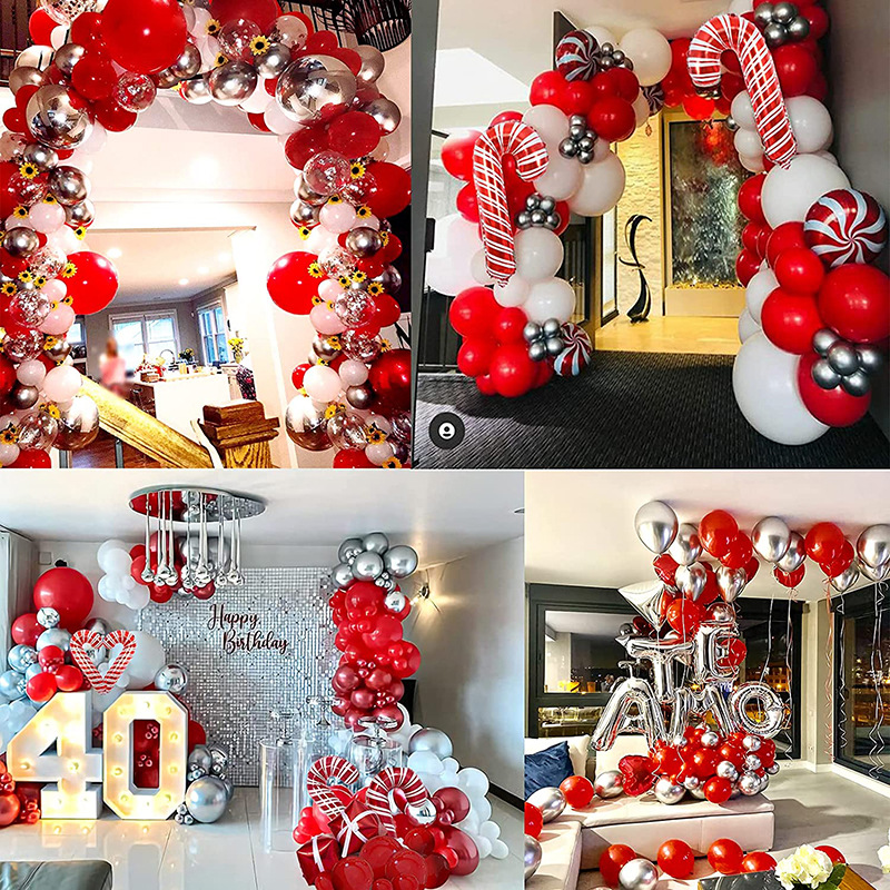 Christmas party supplies wreath arch suit Christmas red silver cane gift box balloon7109761