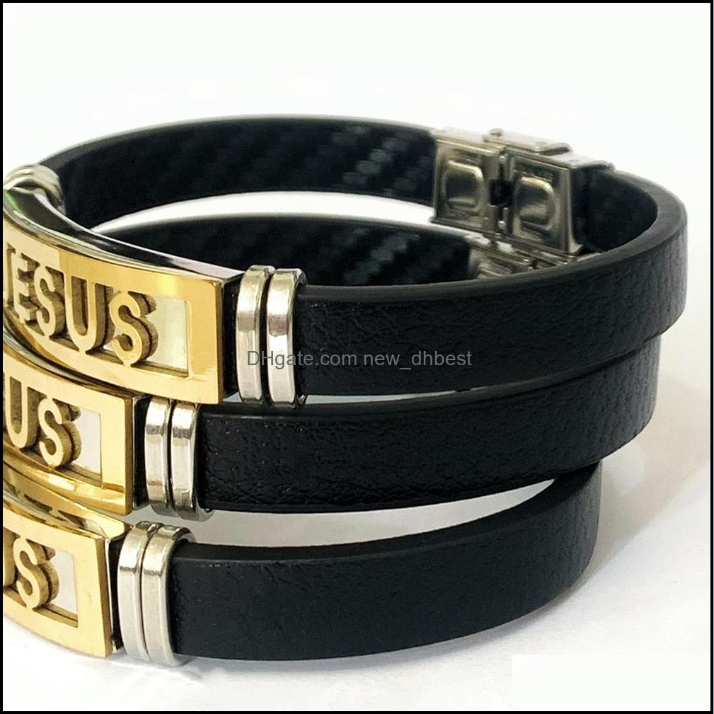 Charm Armbanden Hele 12 Stuks Jezus Religieuze Sile Rvs Lederen Armbanden Mannen Mode Cool Punk Polsbandjes Geschenken Wedd321J