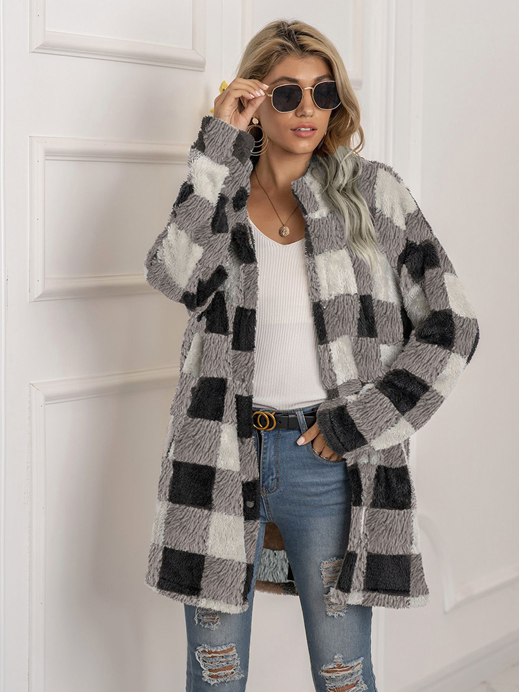 Giubbotti da donna Fitshinling Cappotti invernali vintage Plaid Caldo Arrivo Moda Soprabito Abbigliamento femminile Peluche Cappotto morbido 221109