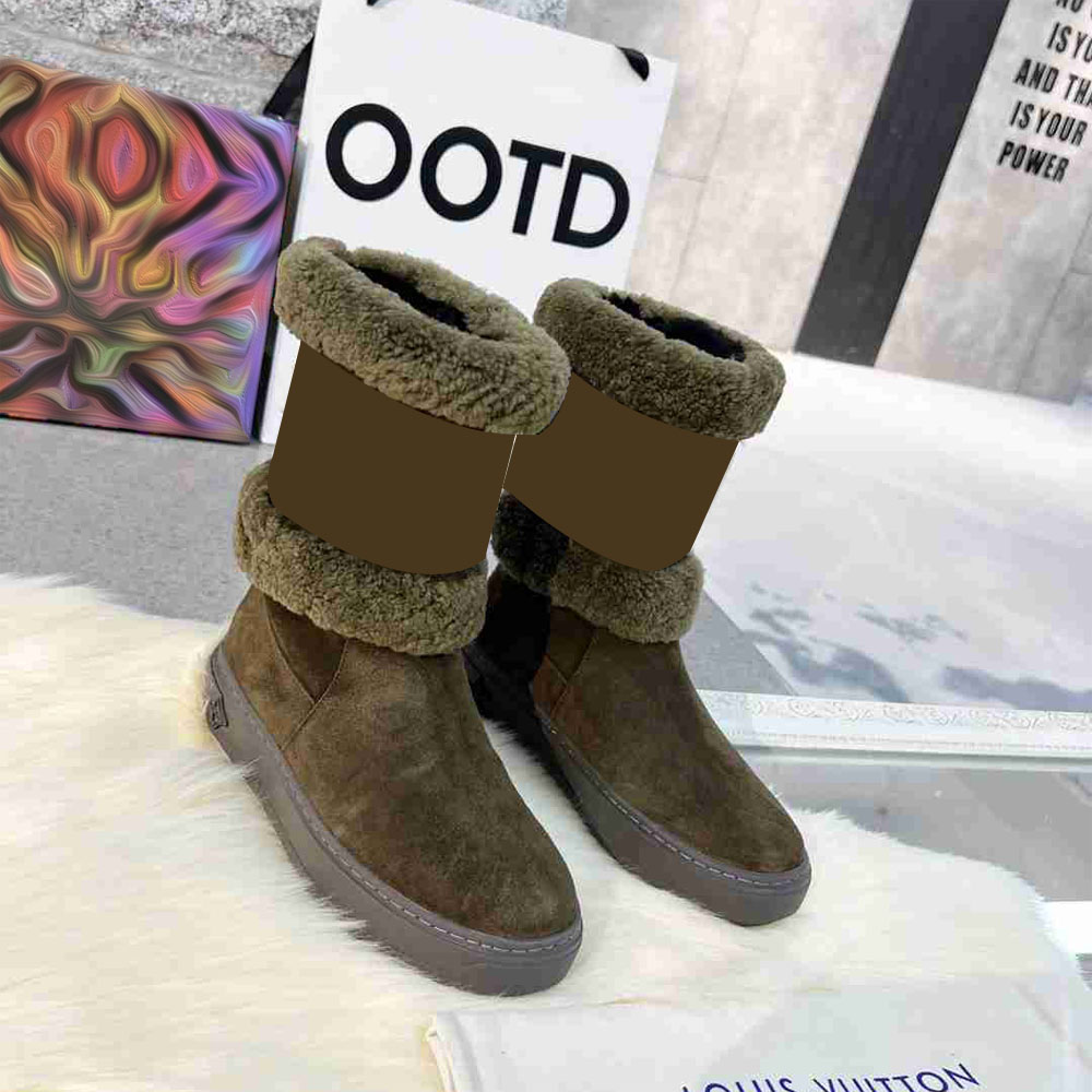 Designer Women's Ski Boots Snow Short Boots Winter Top Fashion Luxury Fur 3D Carving Warm Long Plush Outdoor Casual Shoe Lace Box Size 35-41