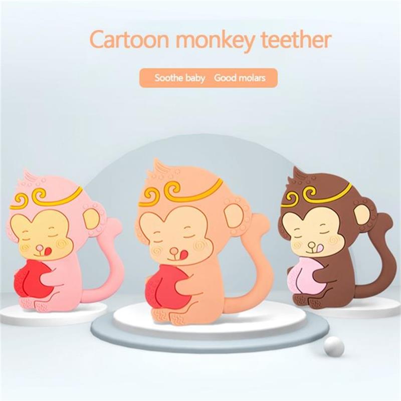 Massaggiagengive in silicone bambini uso alimentare Collana dentizione Regali baby shower Cartoon Monkey King Animali Massaggiagengive Giocattolo