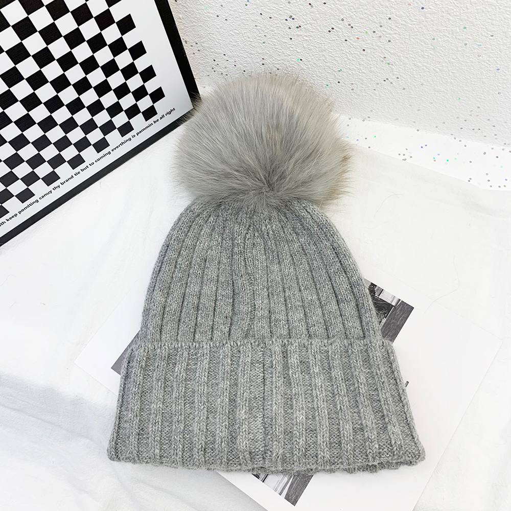 Şapka Tasarımcı Kış Örme Beanie Tavşan Saç Şapkası Kadınlar Kalın Örme Kalın Sıcak Fox Peluş Top Kadın Erkekler Beanie Hat 5 Col210d