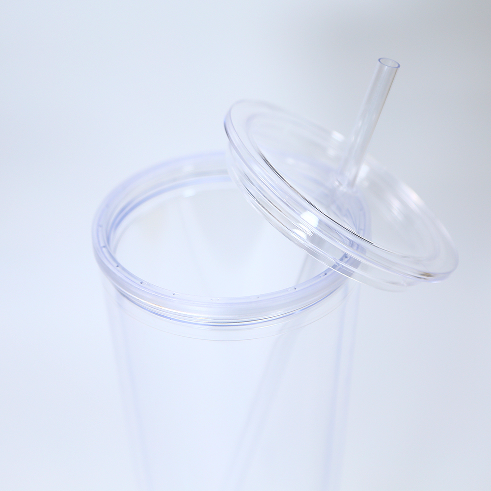 24 oz çift duvarlı kar küre akrilik tumbler düz kapaklı saman temiz plastik içme içecek bardağı parıltı doldurmak için delikli