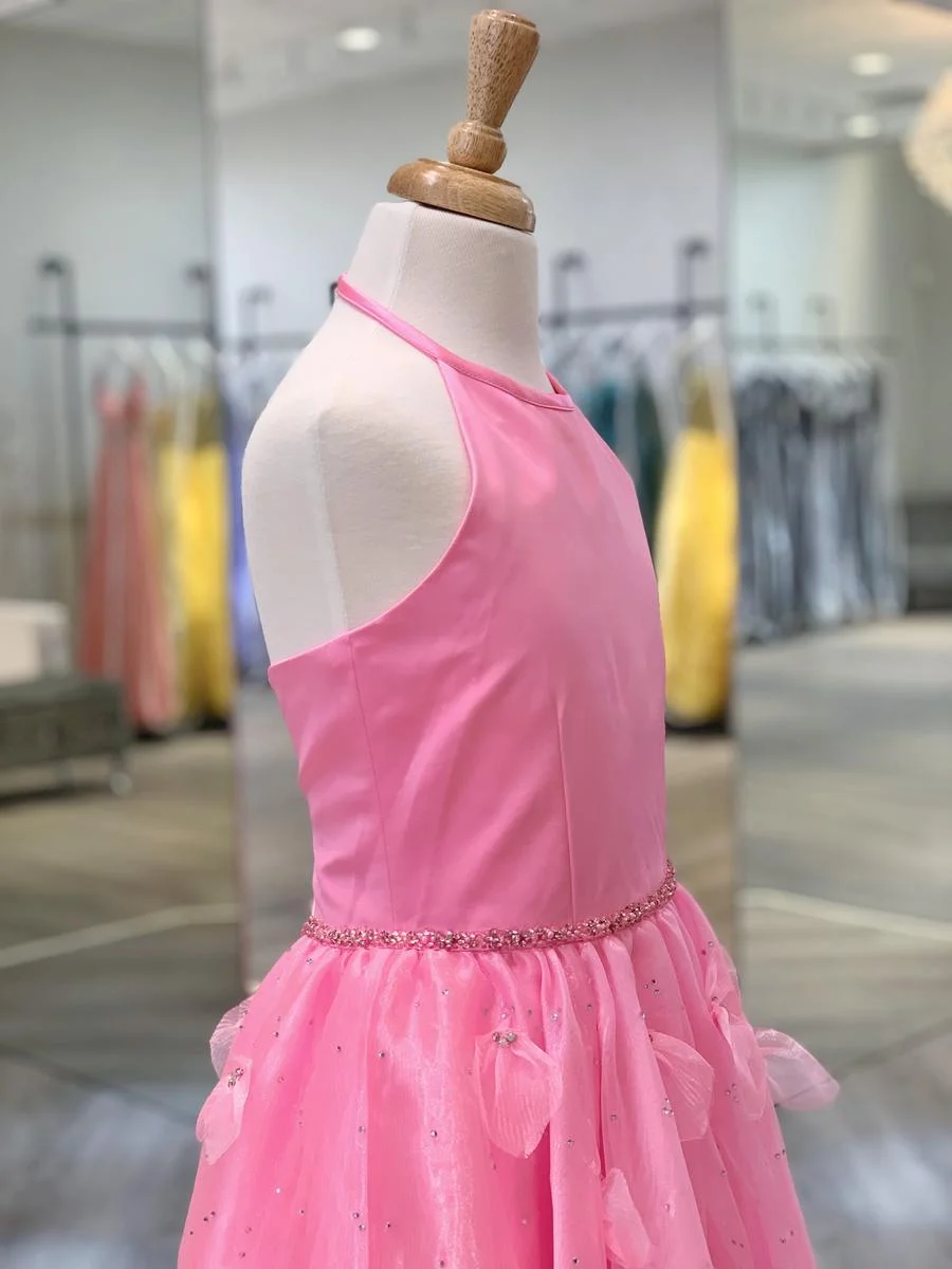 Vestido de concurso de niña rosa 2023 con cristales de la capa Organa A-Line Niños pequeños Cumpleaños Fily Fiest Vestidos infantiles para niños pequeños Halter Tiny Young Junior Miss Yellow