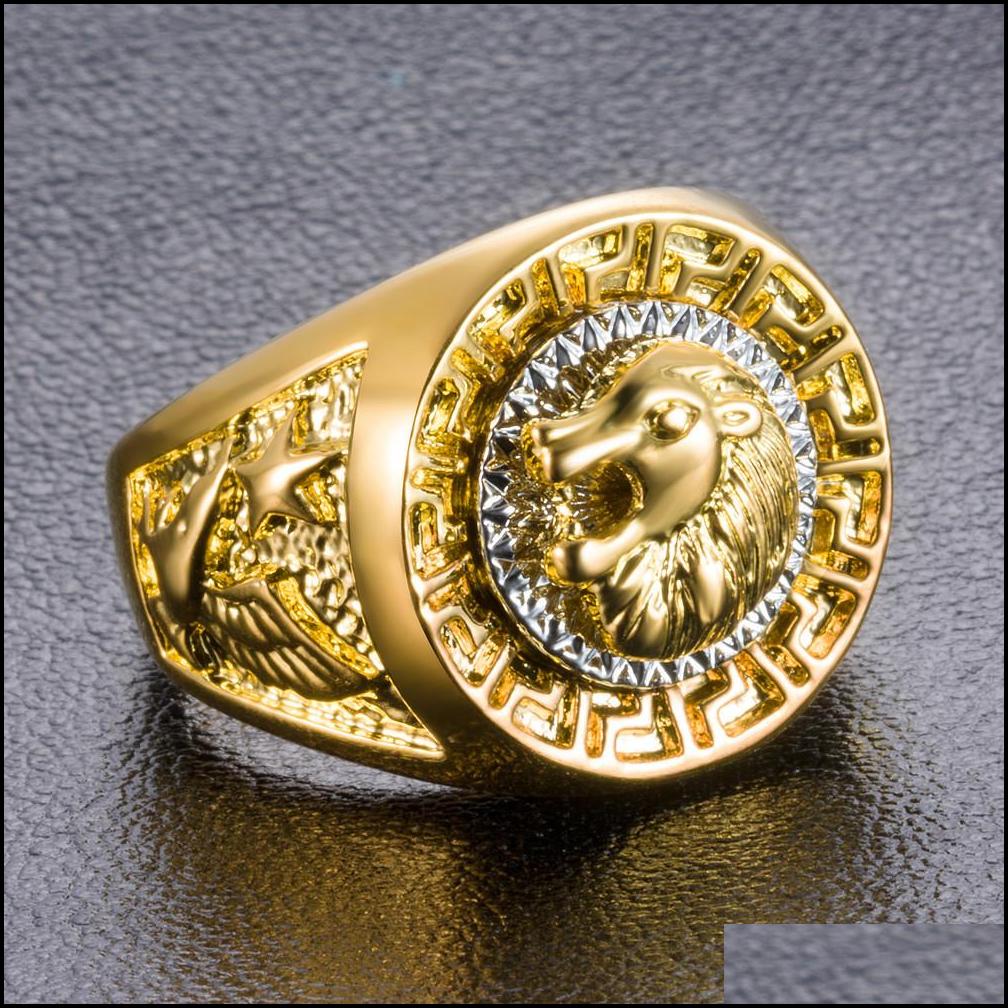 Anneaux de bande Couleurs d'or Classique Mens Style Punk Hip Hop Bague Cool Lion Head Jewelry2975 Drop Livraison Bijoux Dhqjg