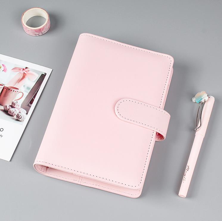 A6 Binder Case 6 F￤rger Portable Notepad Hand Ledger Notebook Pu Shell Macaron Color Office Stationery Gift SN161