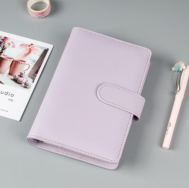 A6 Binder Case 6 F￤rger Portable Notepad Hand Ledger Notebook Pu Shell Macaron Color Office Stationery Gift SN161