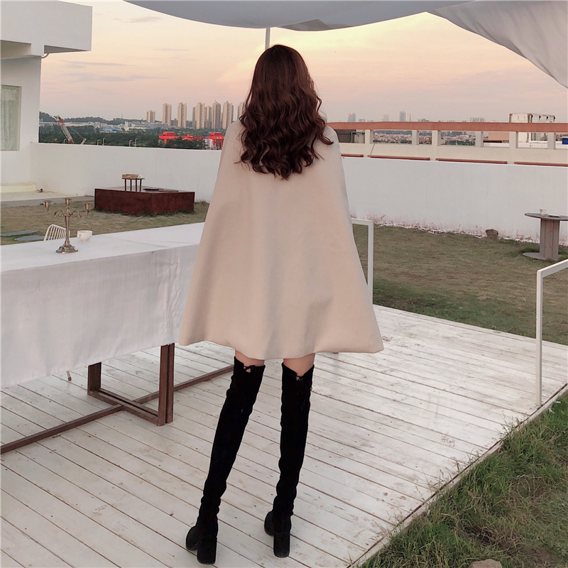 Women's Wool Blends Autumn High Quality Woolen Cloth Shawl Cape Poncho With Belt Women Mid-length Korean Sleeveless Casual Ladies Coats 221110