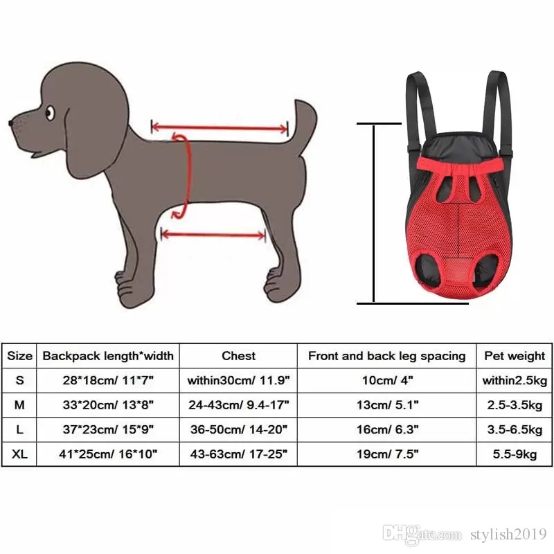 Zaino portatile cani Zaino da viaggio animali domestici Borsa a tracolla zampa anteriore Borsa cani in rete regolabile Zaini ST256