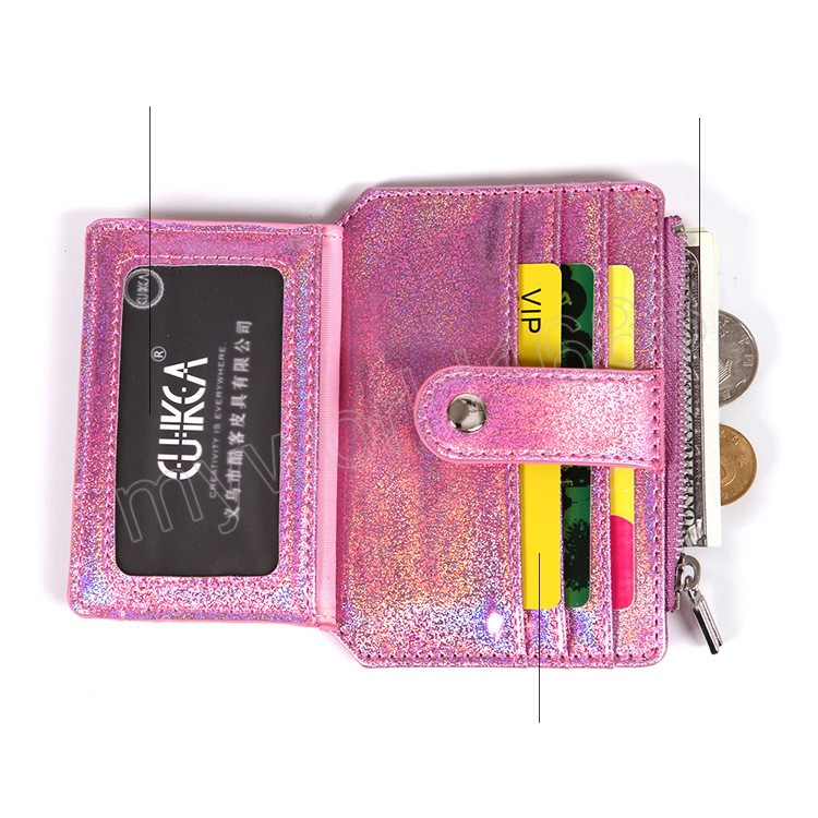 미니 레이저 지갑 반짝이는 투명 심장 자수 여성 지퍼 버클 코인 코인 패션 ID 카드 홀더 레이디 클러치