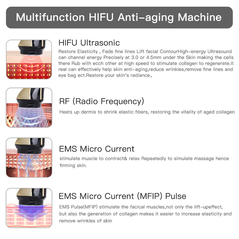 Face Care Devices 4 In 1 Mini Hifu Machine RF Tifting EMS Microcurrent AntiWrinkle Ultrasound Beauty Tool Skin Massage Device 221109