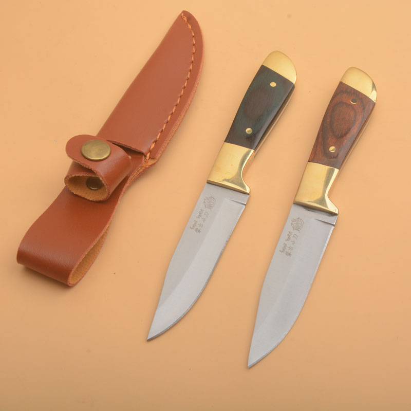 Hot G1112 Survival Straight Knife 440C Satin Drop Point Blade Full Tang Wood Handle Outdoor Camping Hiking Fishing Hunting Knives with Leather Sheath