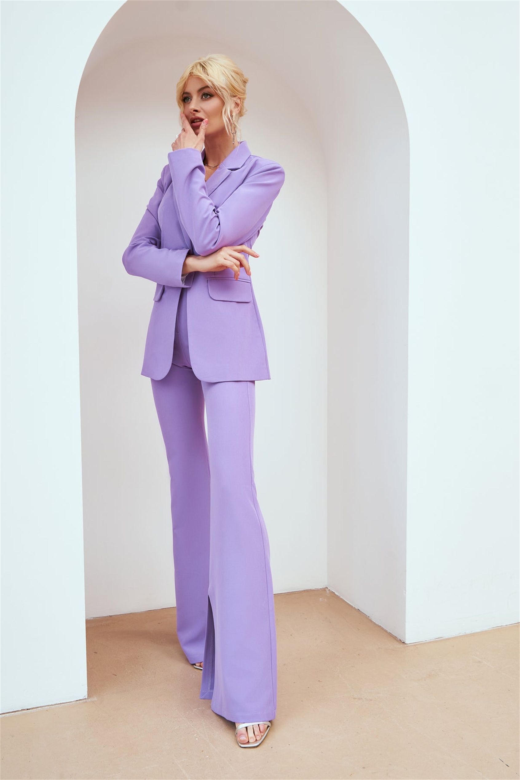 Elegant Purple Women Trousers Suits Slim Fit High Waist Prom Evening Party Wear Blazer Sets