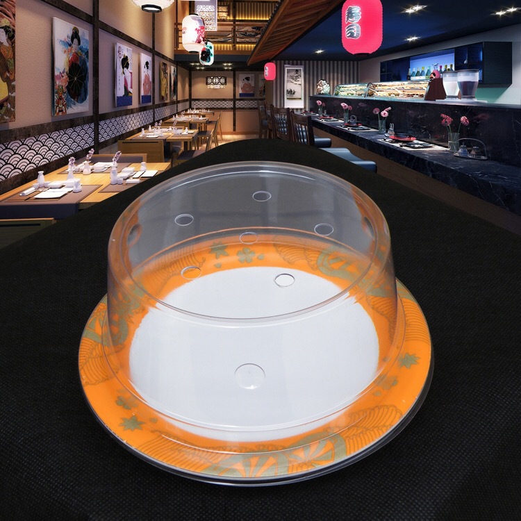 Couvercle en plastique pour plat à sushi Outil de cuisine Buffet Tapis roulant Réutilisable Assiette à gâteau transparente Couverture alimentaire Accessoires de restaurant SN156