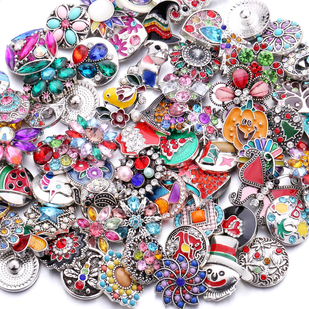 Wholesale 18mm Noosa Ginger Snaps Button Jewelry Component Alloy Metal Rhinestone Diy Accessories for Snap Bracelets Jewellery Mix in Bulk