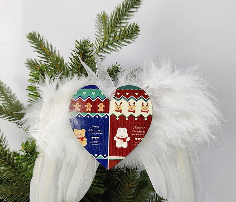 Bag Parts Sublimation DIY Blank MDF Christmas White Angel Wings Ornament Hanging Feather Decor