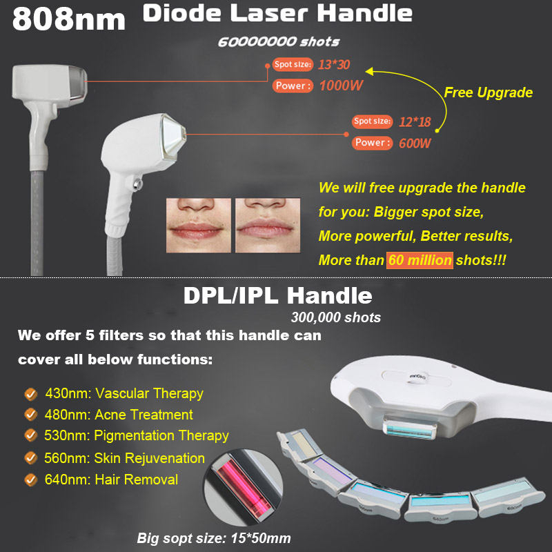 Épilation Laser DPL IPL Nd Yag 4 en 1, 808nm, élimine les grains de beauté, les tatouages, rajeunissement de la peau, Machine RF