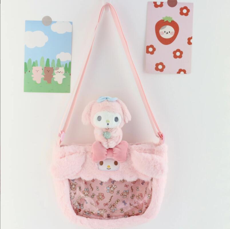 Pink White Purple Plush Transparent Handbag Big Ear Dog Girl Cute Soft Accessories Zipper Accessory Shoulder Bags Girls Birthday Gift